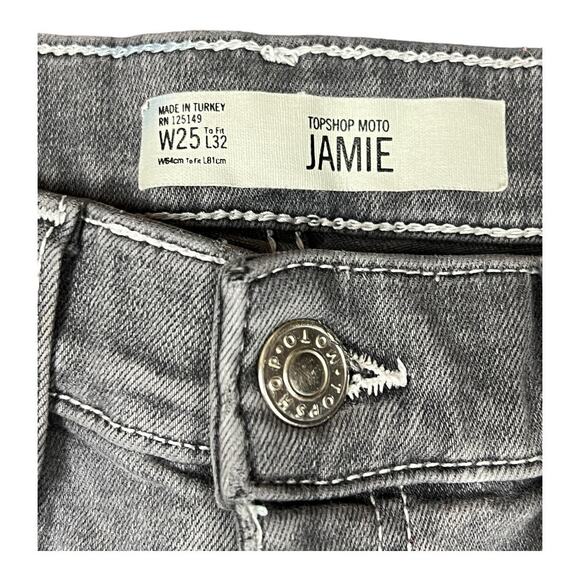 Topshop Jamie Moto Jeans Gray 25 waist to fit 32 Long - Picture 3 of 5